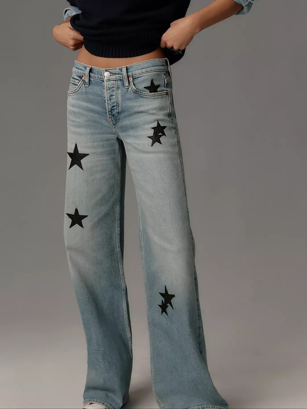 RE/DONE Star Embellished Wide Leg Jeans Size 26 Opal Moonstar